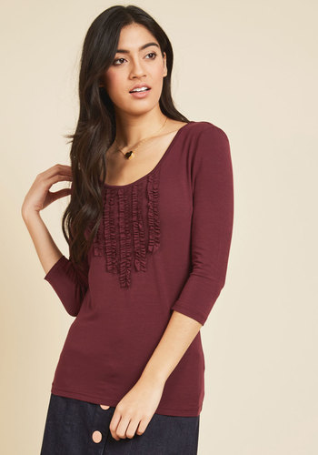 Asmara International Limited - Chic Composition Ruffled Top in Wine