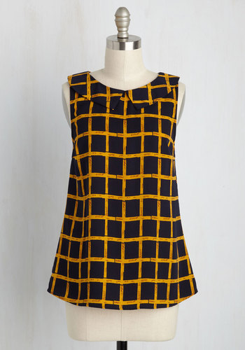 Poema - To the Nines Sleeveless Top in Navy Grid