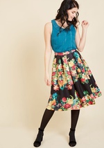 Bouquet of Beauty A-Line Skirt in Noir by Flying Tomato