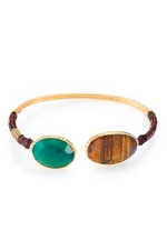 Durality Sertil Gold-Plated Bangle with Onyx & Chrysoprase by Gas Bijoux