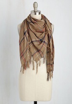 Plaid News Travels Fast Scarf in Tan by Look by M