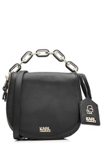 Grainy Leather Small Satchel Bag by Karl Lagerfeld