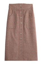 Wool Plaid Mid-Length Skirt with Eyelet Embellishment by Red Valentino