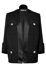 Black 3/4 Sleeve Wool-Blend Open Jacket by Balmain