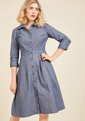 Broadcast Coordinator Shirt Dress in Chambray by JANTEX INTERNATIONAL LIMITED