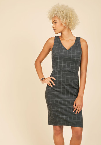 Liza Luxe Collection - Inspired Entrepreneur Sheath Dress in Grey Grid