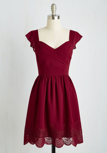 Let's Reminisce A-Line Dress in Cranberry by MARINE BLU