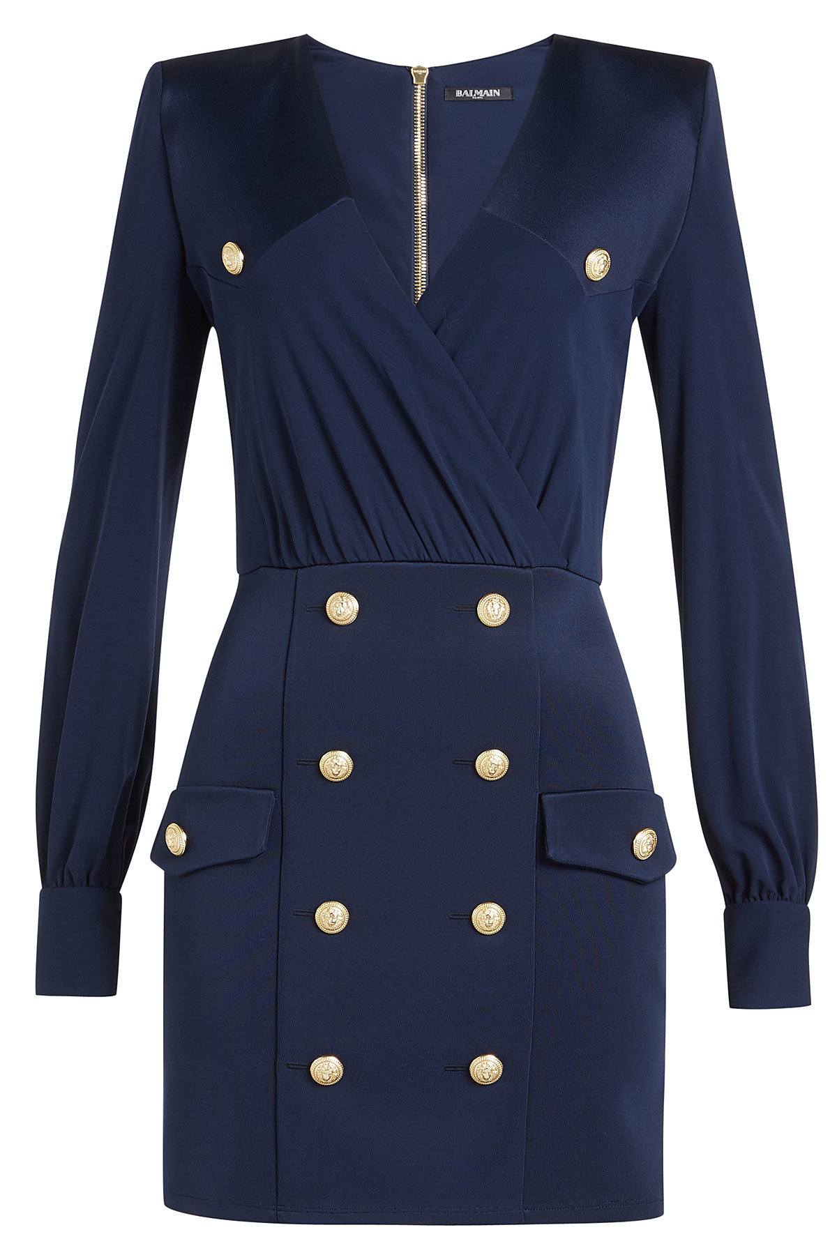 Balmain - Draped Dress with Embossed Buttons