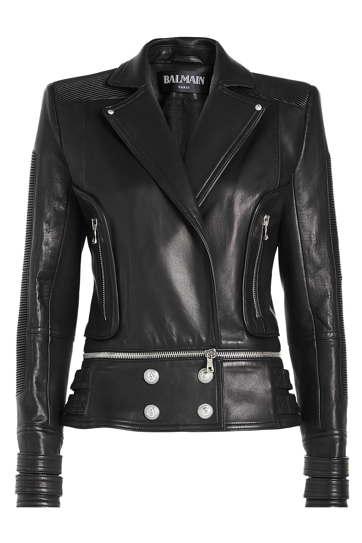 Leather Jacket with Embossed Buttons by Balmain