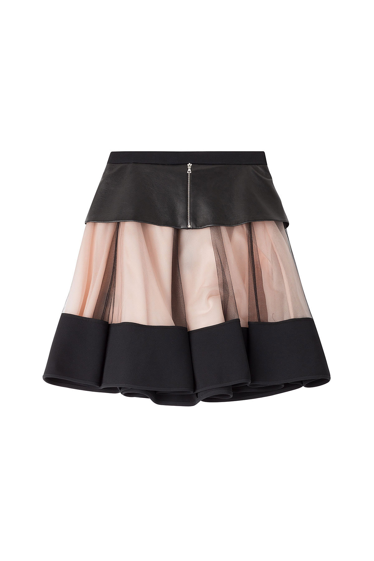David Koma - Flared Skirt with Leather and Tulle