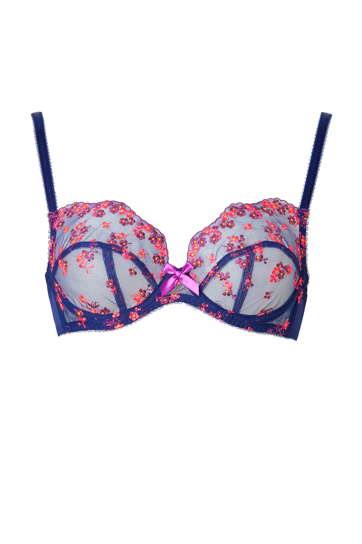 L'Agent by Agent Provocateur - Embroidered Plunge Bra in Navy/Multi