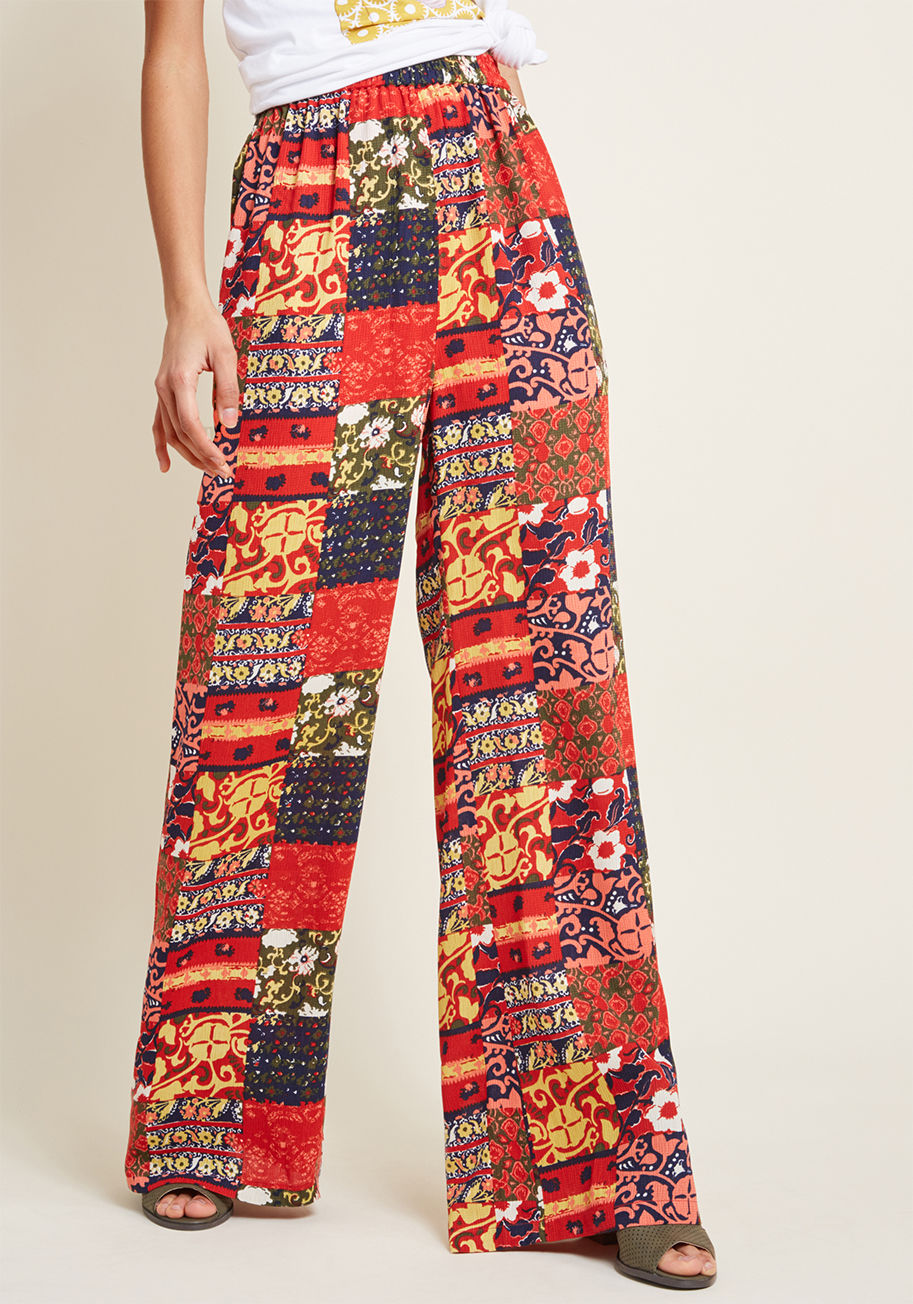 MCB1172B - In these comfy pants, you've got 'flair' down to there and you aren't afraid to flaunt it! A fab look from our ModCloth namesake label, these multicolored bottoms boast an elasticized waist, pockets, and loose legs patterned with a patchwork of florals ga