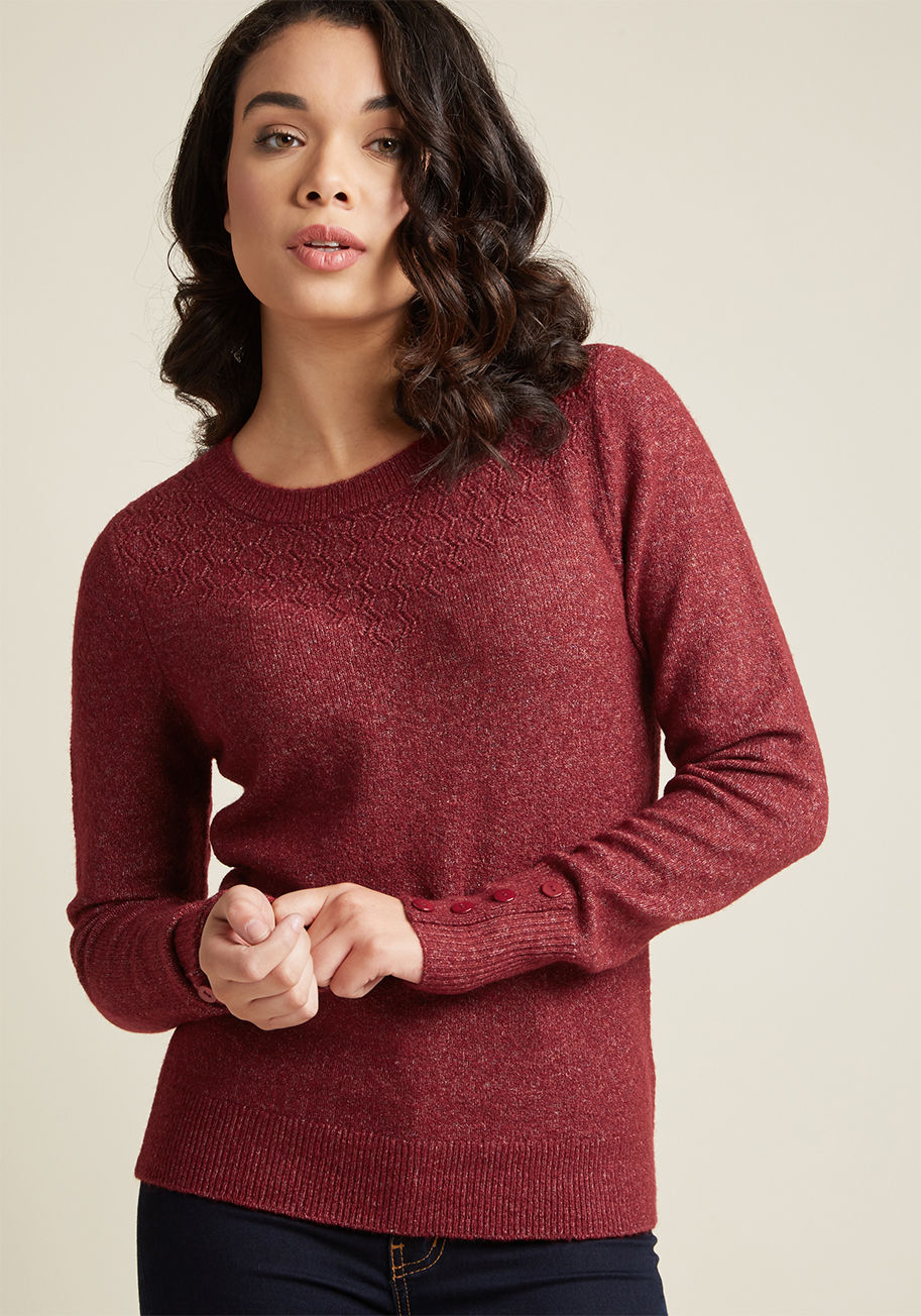 ModCloth - Crew Neck Sweater with Cuff Buttons