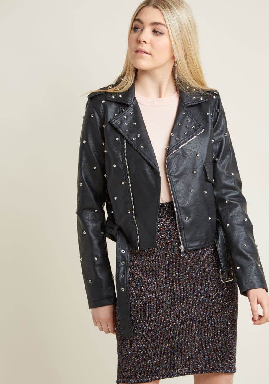 Edgy When You Are Studded Moto Jacket by ModCloth