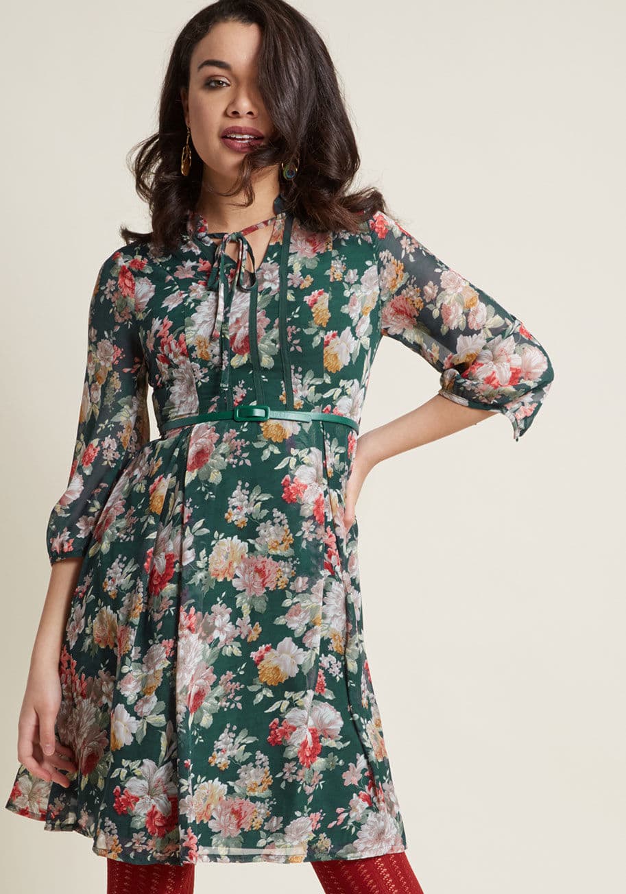 Exploring Florals 3/4 Sleeve Shirt Dress by ModCloth