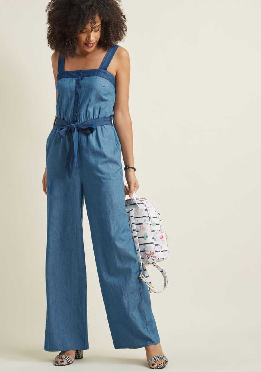 Just Jaunty Chambray Jumpsuit by ModCloth