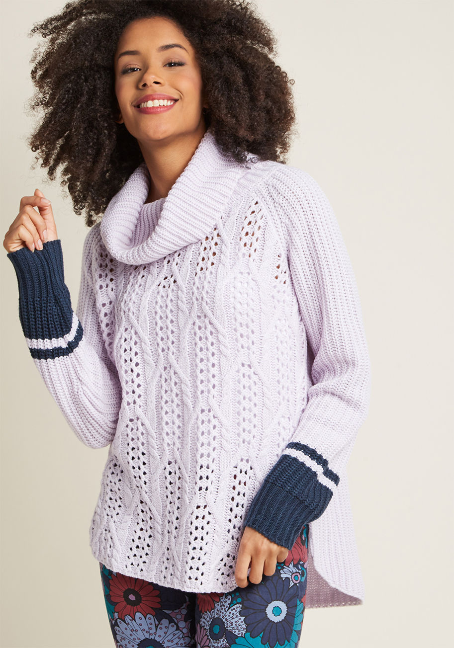 ModCloth - Open Knit Cowl Sweater with Colorblock Sleeves