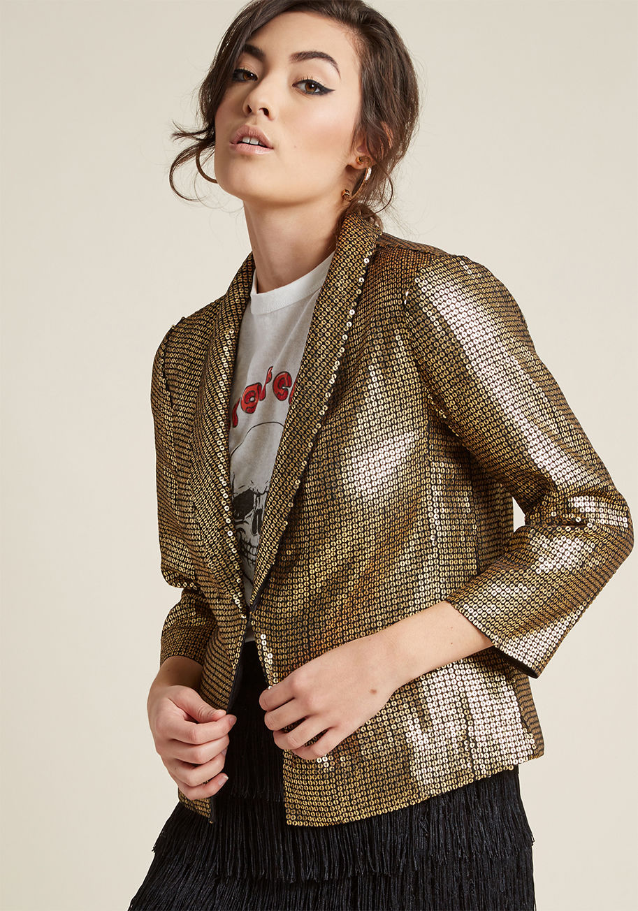 Sequin Blazer with Open Front by ModCloth