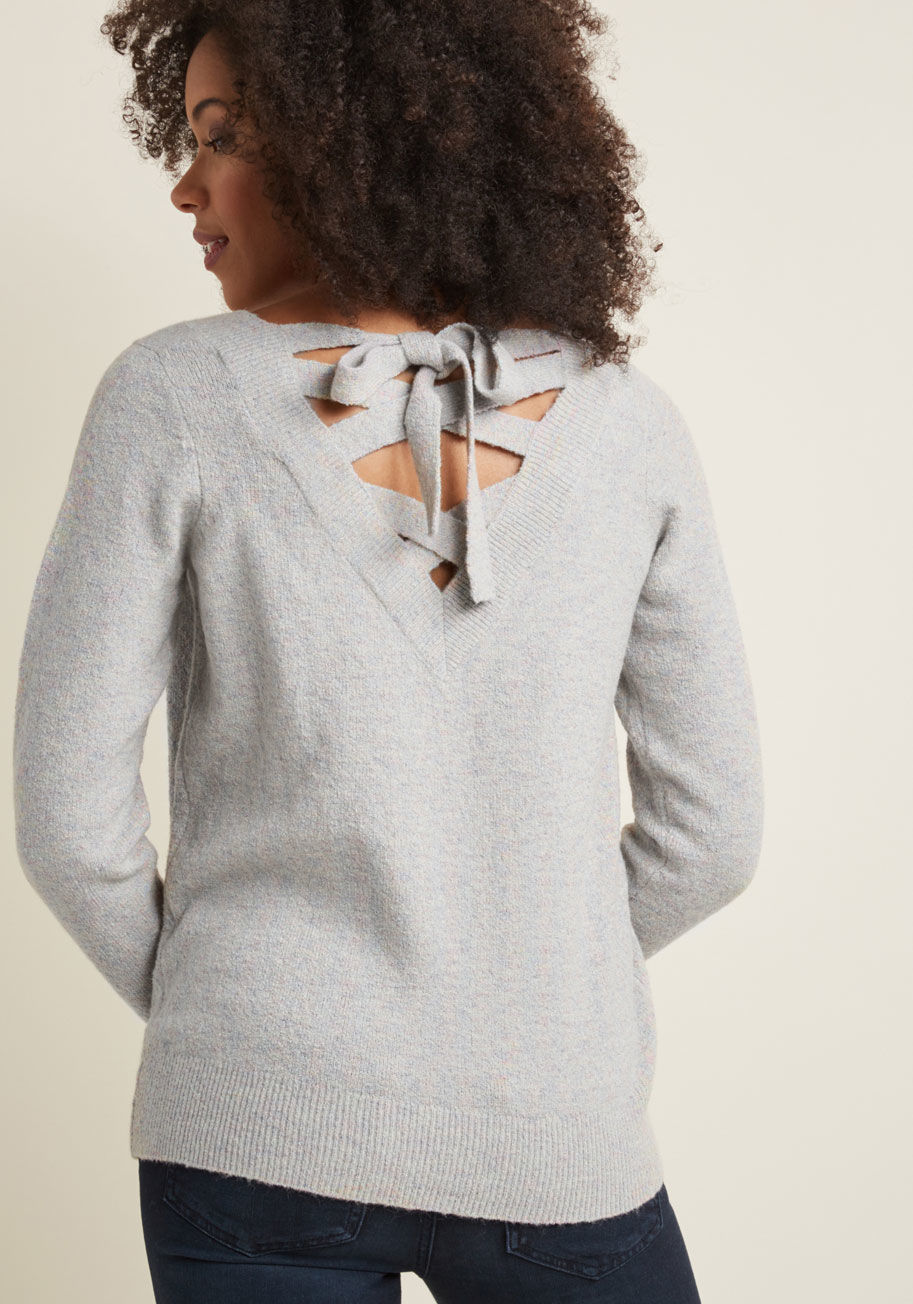 ModCloth - V-Neck Sweater with Lace-Up Back