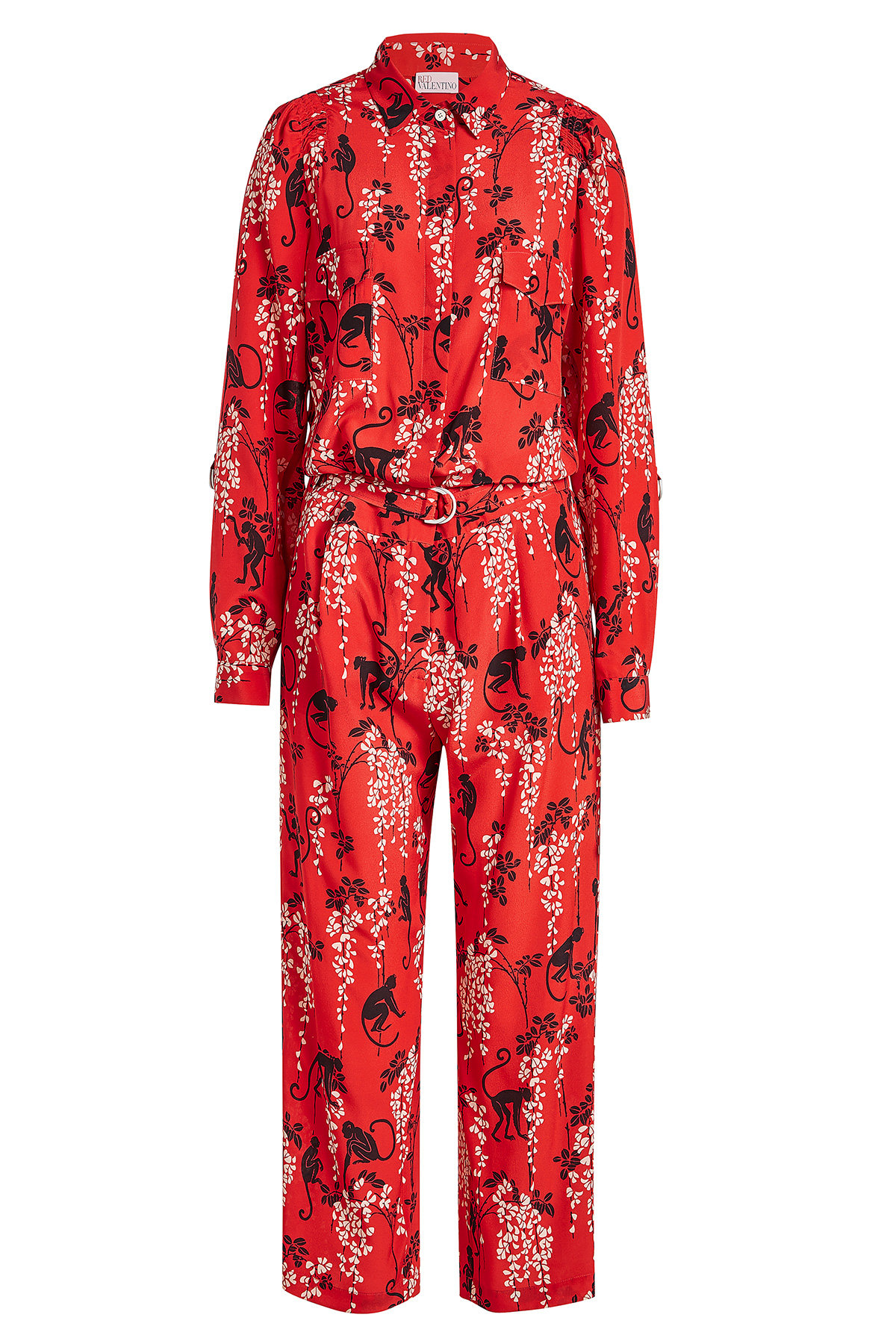 Monkey Print Silk Jumpsuit by Red Valentino