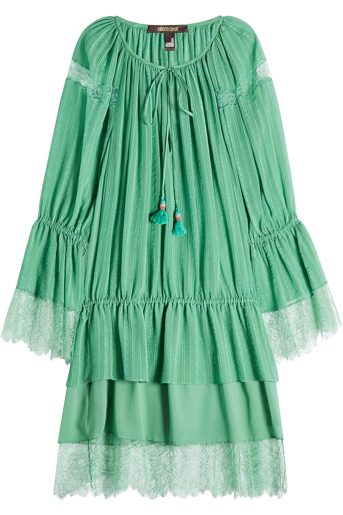 Roberto Cavalli - Cotton and Silk Blend Dress with Lace Hem