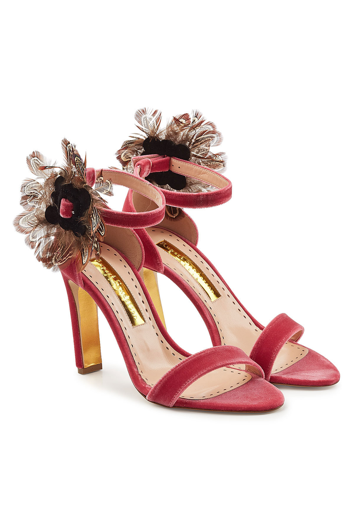 Nymphea Velvet Sandals with Feathers by Rupert Sanderson