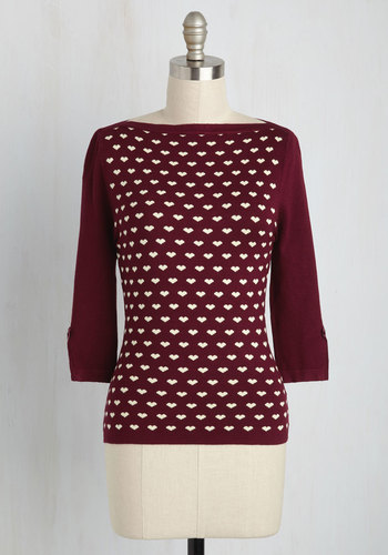 Banned - Up to Parisienne Knit Top in Merlot Hearts