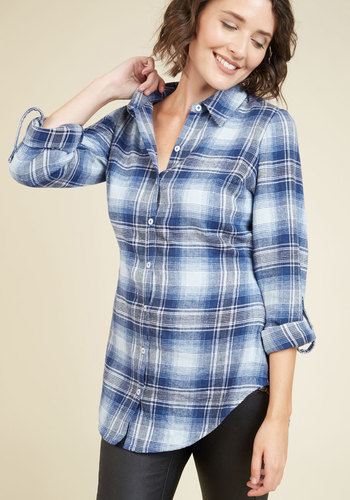 Stick to the Flannel Button-Up Top in Blue by East End Apparels
