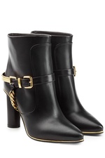 Leather Ankle Boots with Chain Embellishment by Balmain