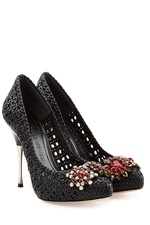 Woven Leather Pumps with Crystal Embellishment by Alexander McQueen