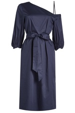 Cotton One-Shoulder Dress with Tie Belt by Tibi