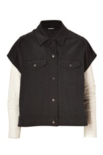 Charcoal/White Denim Vest-Jacket Combo with Leather Sleeves by Neil Barrett