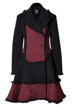 Wool Blend Fringed Coat in Red/Black by McQ Alexander McQueen