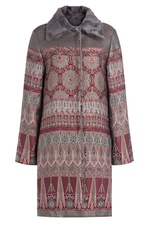 Jacquard Coat with Shearling Collar by Alberta Ferretti