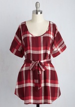 Medium Format Memory Plaid Tunic in Burgundy by Poema