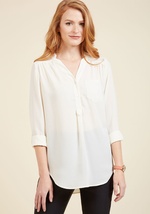 When you want a work wardrobe that&rsquo;s subtle, stylish, and a little bit romantic, make this breezy, bright red blouse your business! Everyone will want to copy the modestly marvelous style of this ModCloth-exclusive top - its gathered shoulders, low  by CD1474