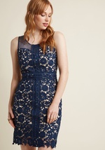 A divine balance between sultry and sophisticated, this navy lace proves that your look can have it all! From its delicate illusion neckline and intersecting panels of floral trim, to its taupe underlay perfectly highlighting each bloom and swirl of its l by Afa3606