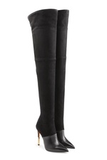 Thigh-high Stiletto Boots in Leather and Suede by Balmain