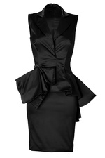 Satin Dress with Peplum in Black by Marchesa