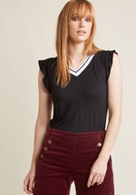 Sporty V-Neck Top with Ruffle Sleeves by ModCloth