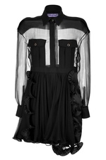 Silk Sheer Panel Shirtdress with Ruffle Detail by Emanuel Ungaro