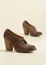 Get the Keyhole Story Suede Heel in Brown by Footwear Unlimited, Inc. - Latigo