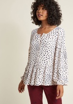 Long Sleeve Button-Up Top with Peplum by ModCloth