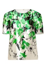 Silk-Cotton Sculpted Shoulder Top in Green/White by Prabal Gurung