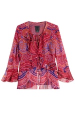 Shell Print Silk Top with Ruffle Trim by Anna Sui