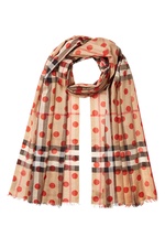 Printed Check Scarf in Mulberry Silk and Wool by Burberry