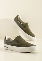 The Coast of Living Suede Slip-On Sneaker in Olive by Seavees