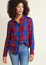 Plaid Button-Up Top with Round Collar by ModCloth
