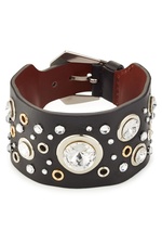 Crystal Embellished Leather Cuff by Alexander McQueen