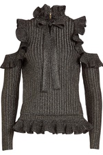 Metallic Pullover with Cold Shoulders by Elie Saab